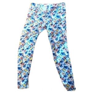 Truth and Theory stretch floral print white background jeans jeggings six